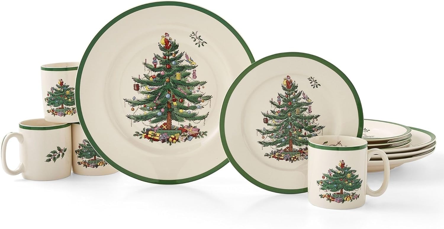 Spode front packaging showing Christmas Tree set and festive presentation benefit