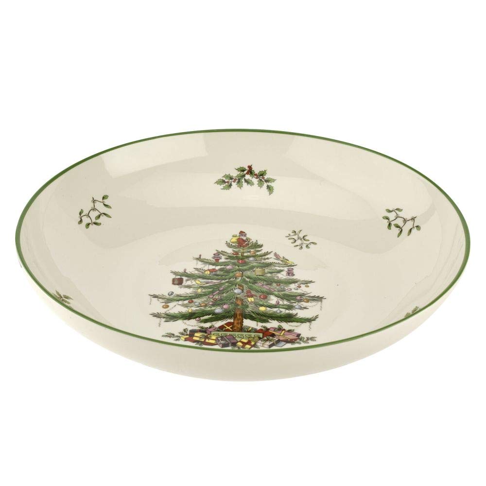 Spode 13-inch pasta bowl front view showing classic Christmas Tree and festive appeal