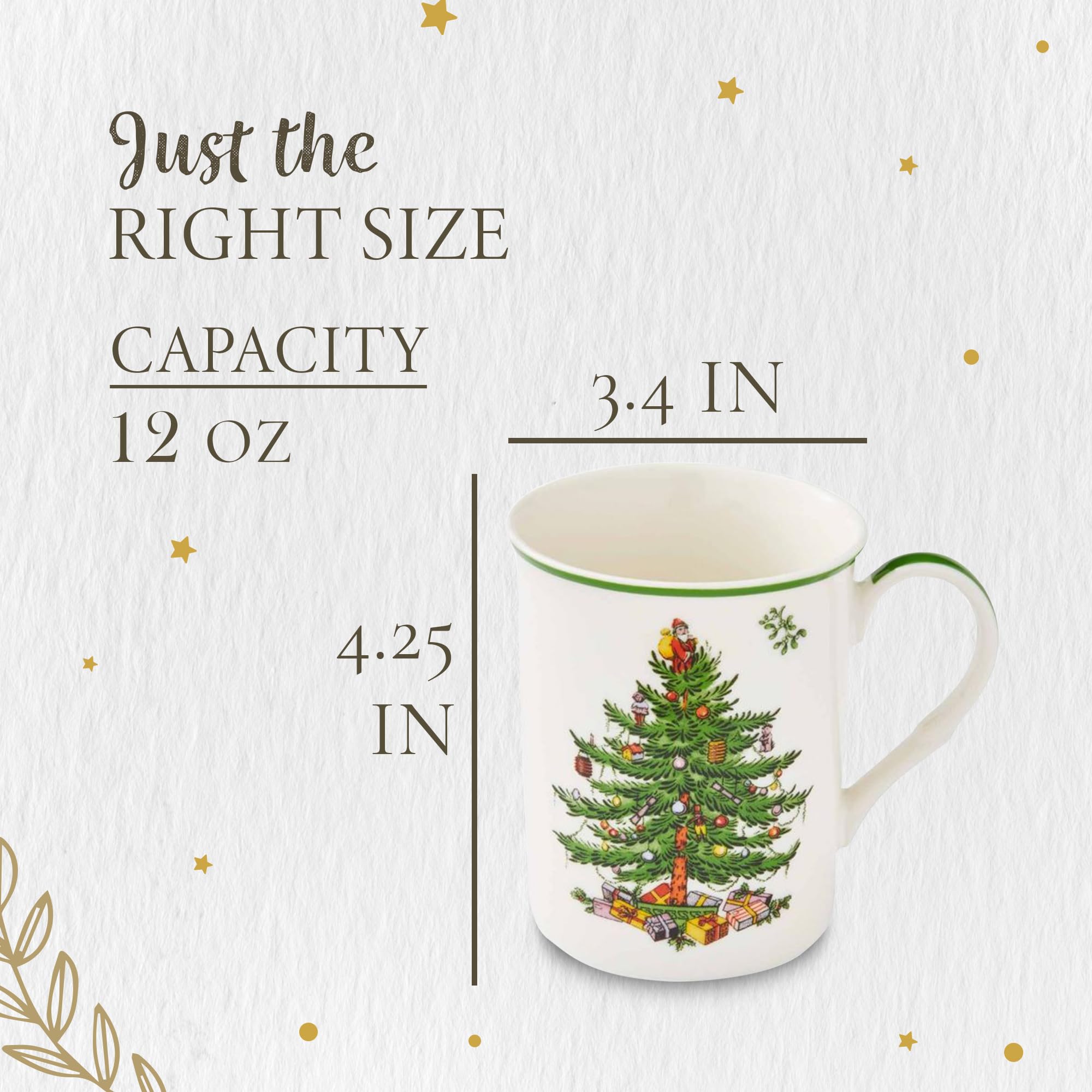 Spode Christmas Tree mug in cozy holiday setting conveying warm seasonal atmosphere benefit