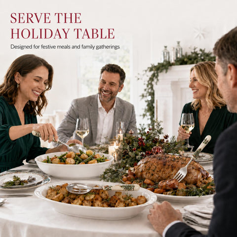 Spode Christmas Tree meat fork carving roast demonstrating secure hold and controlled slicing benefit