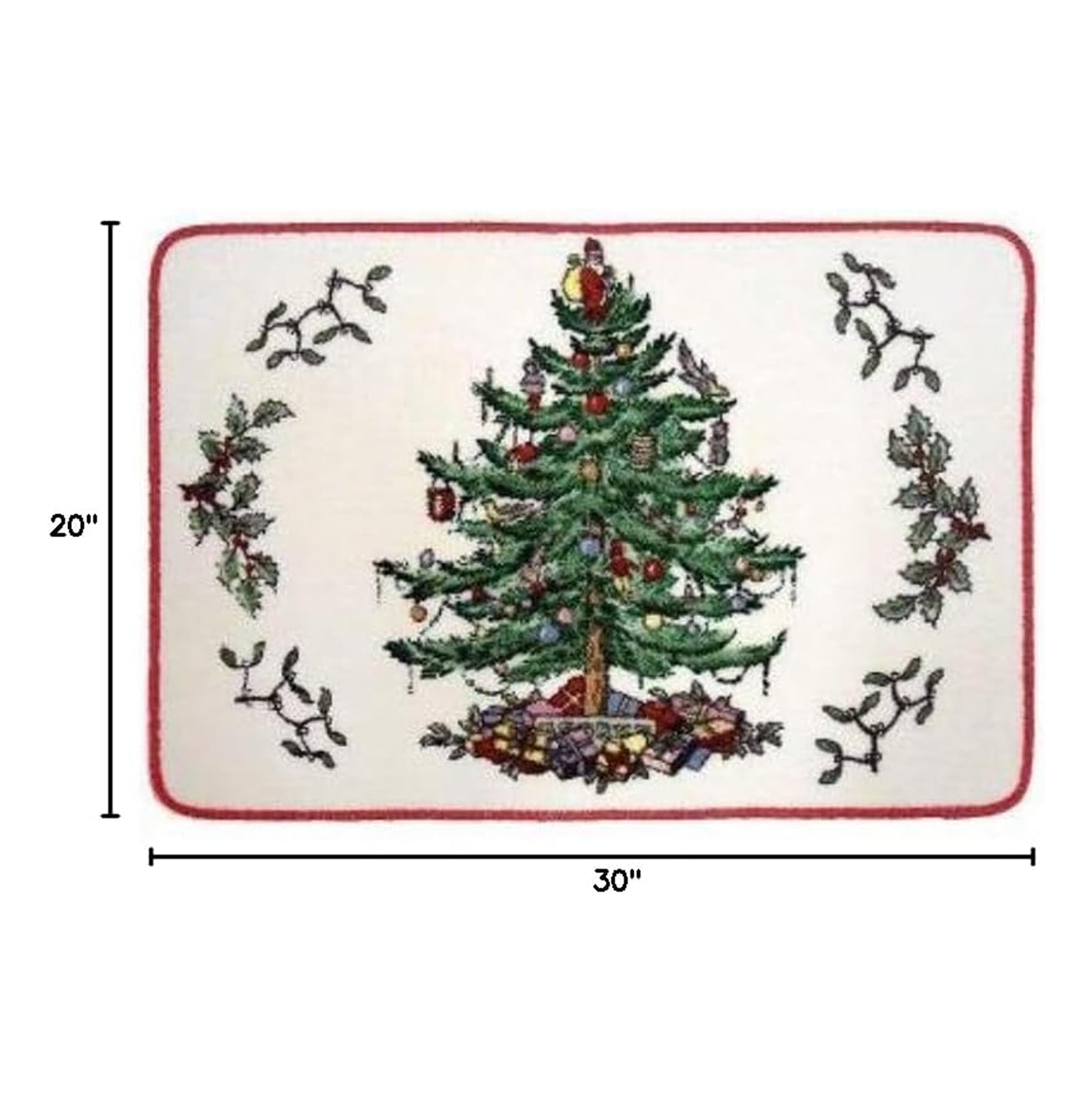 Spode rug styled in a bathroom adding holiday charm and functional traction