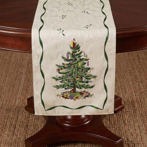 Spode runner front view showing Christmas Tree motif and festive look
