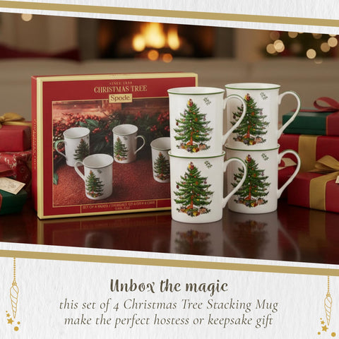 Spode Christmas Tree mug next to a teaspoon showing 12 oz scale and portion benefit