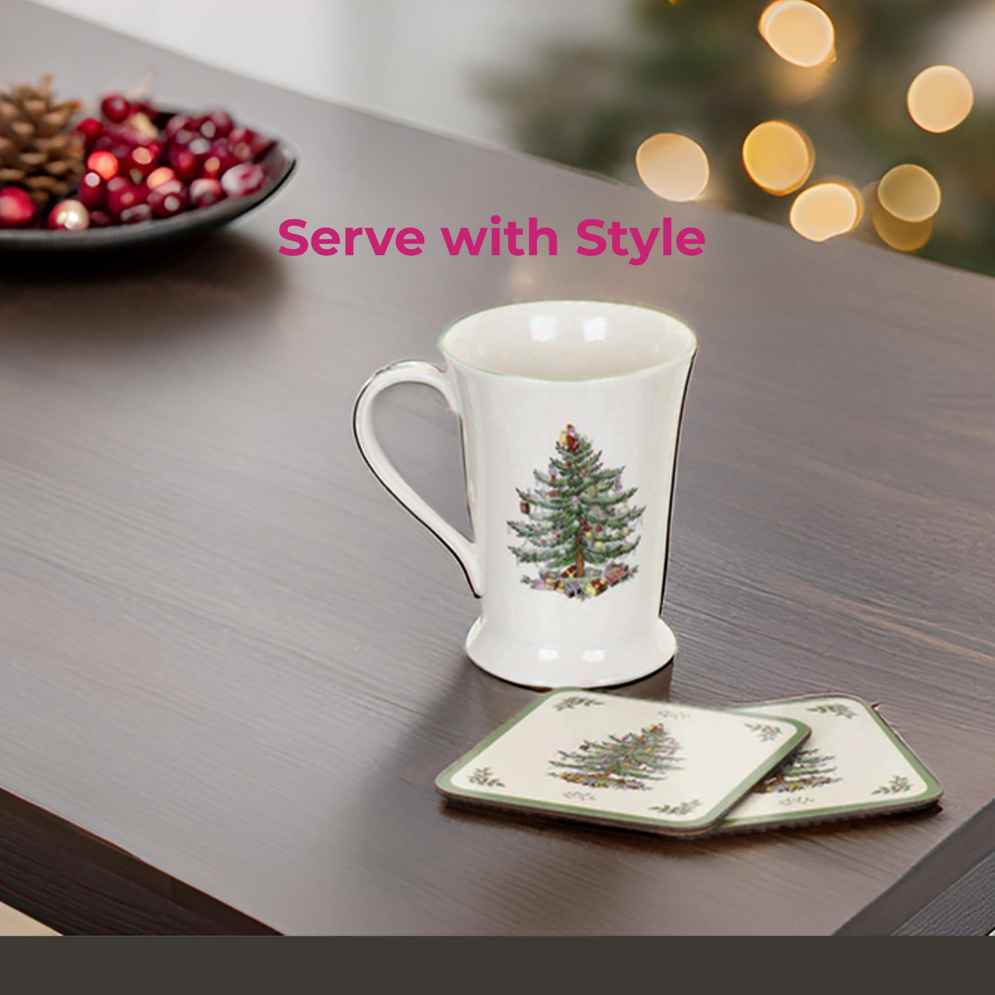 Top view of Spode coaster detail protecting surfaces and matching mug