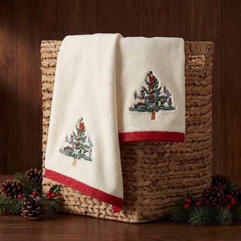 Spode close-up of embroidered Christmas Tree highlighting detailed stitching