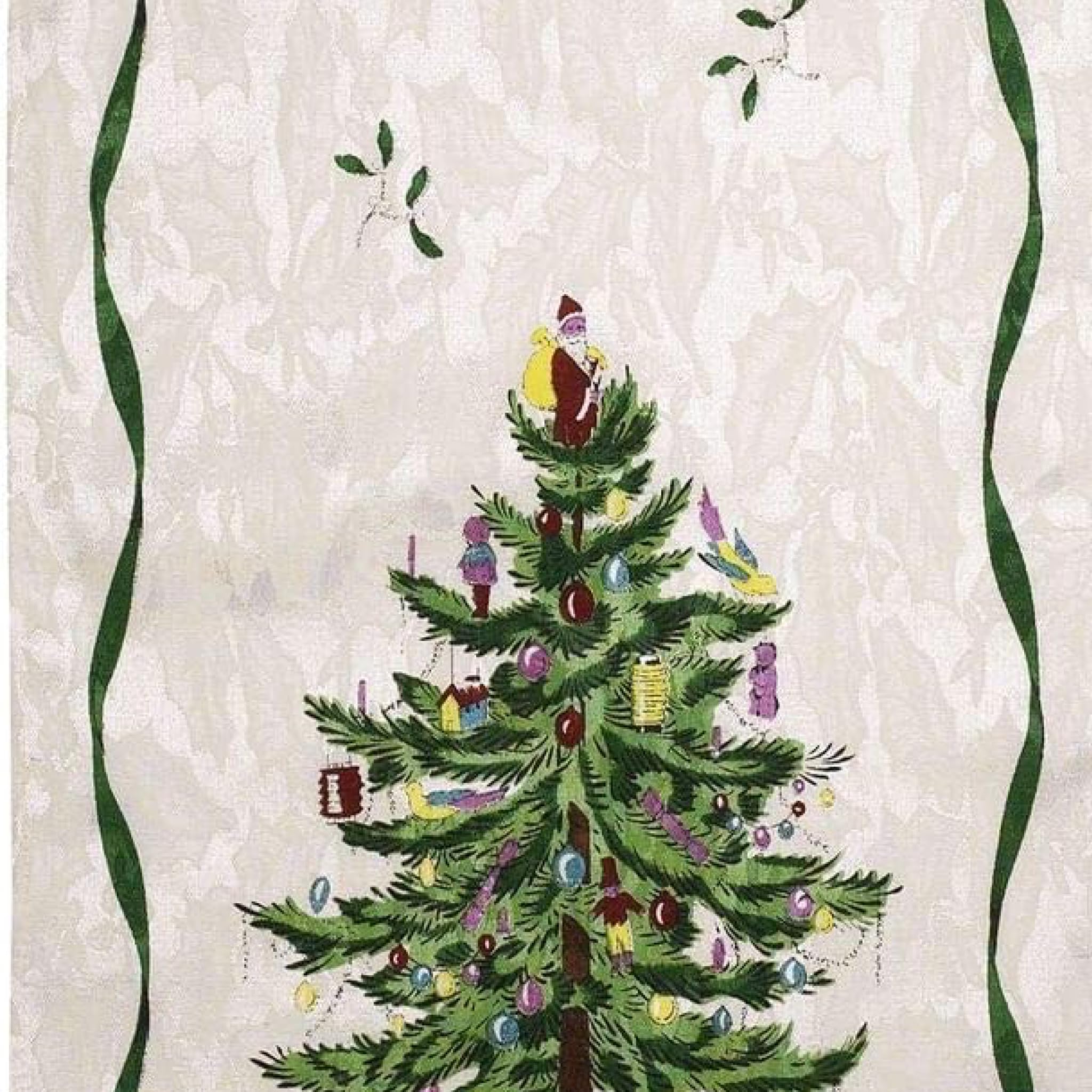 Spode runner edge detail showing green ribbon border for refined finish