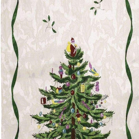 Spode runner edge detail showing green ribbon border for refined finish