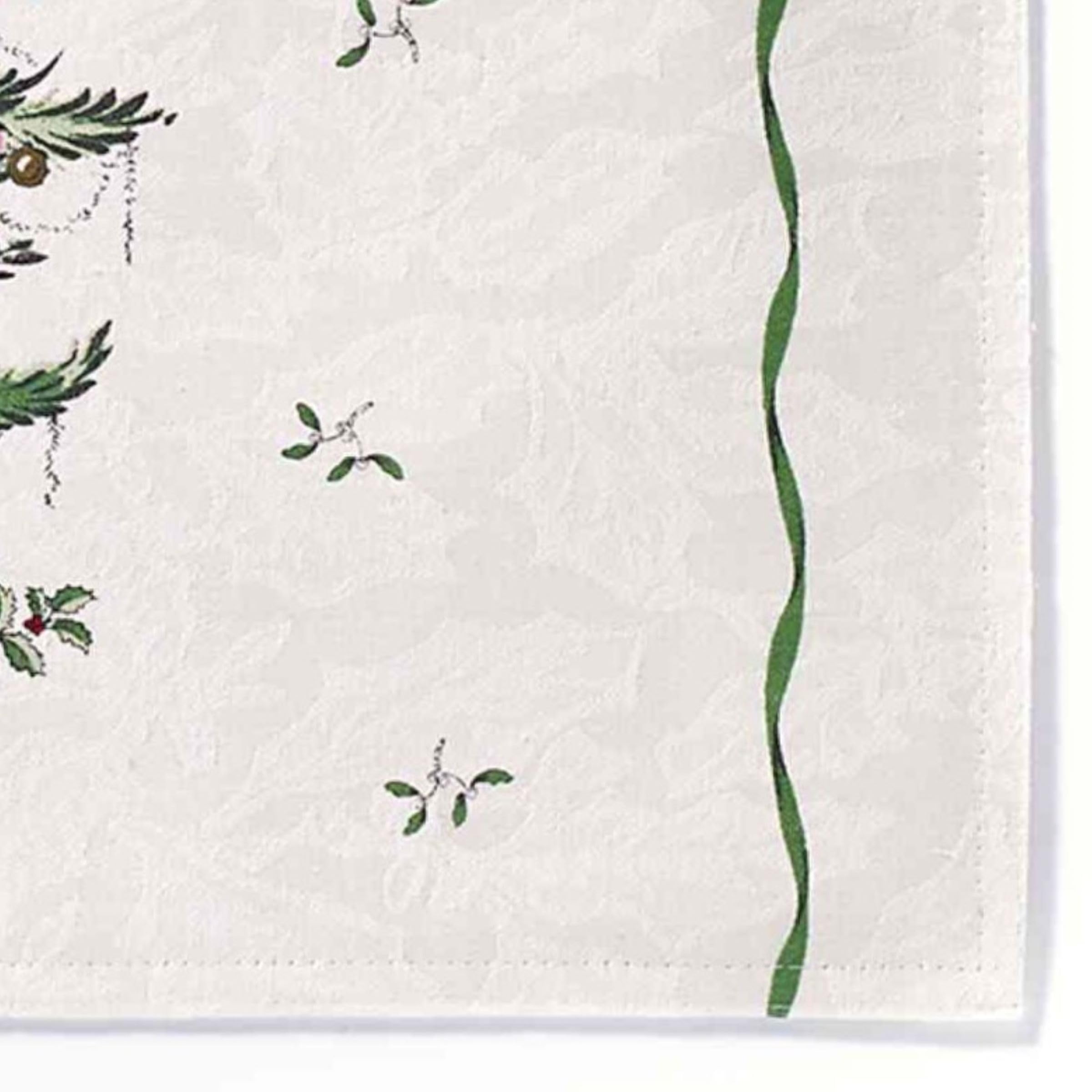 Spode tablecloth on set table showing fit and holiday styling benefit
