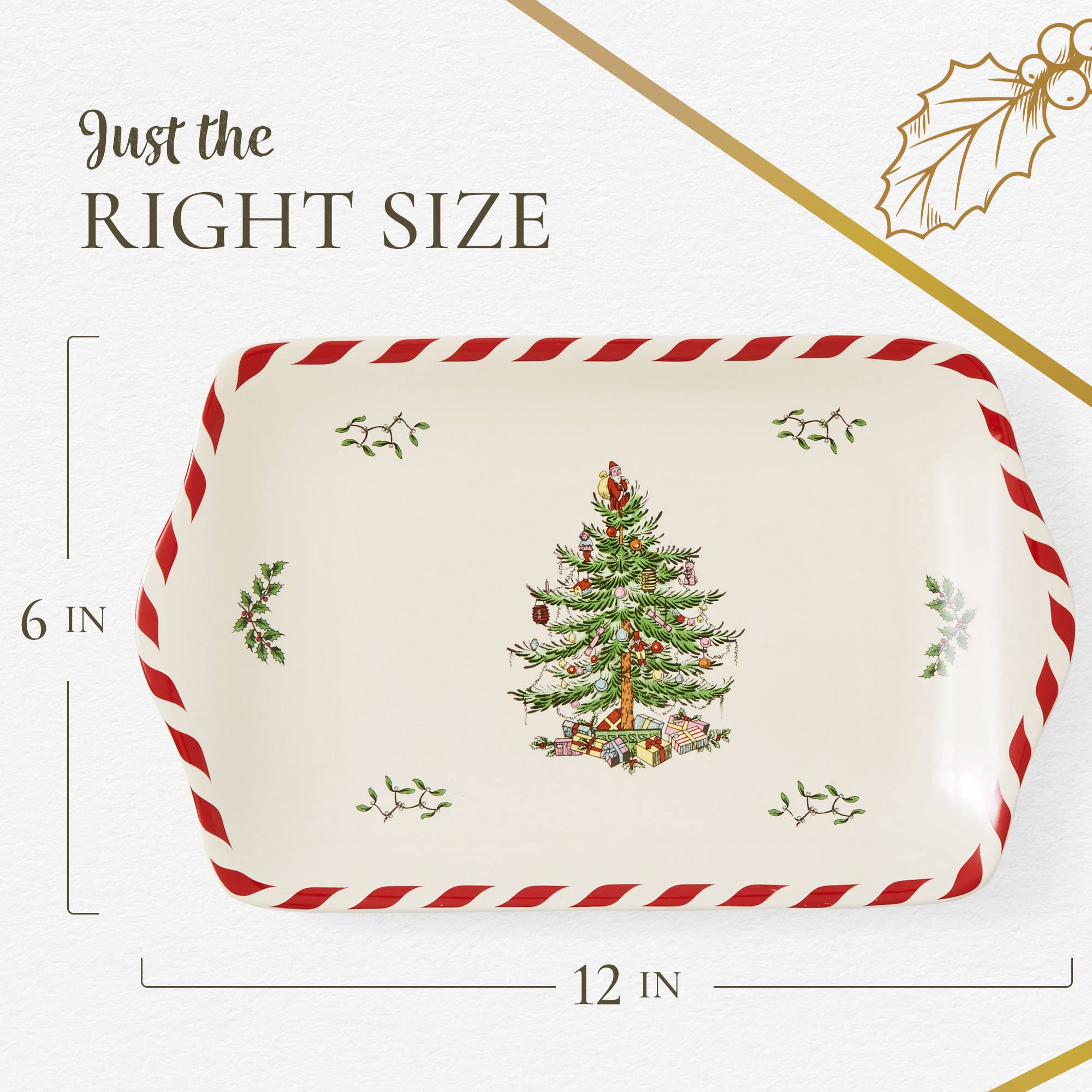 Spode tray on mantel with decor, demonstrating seasonal display and charm
