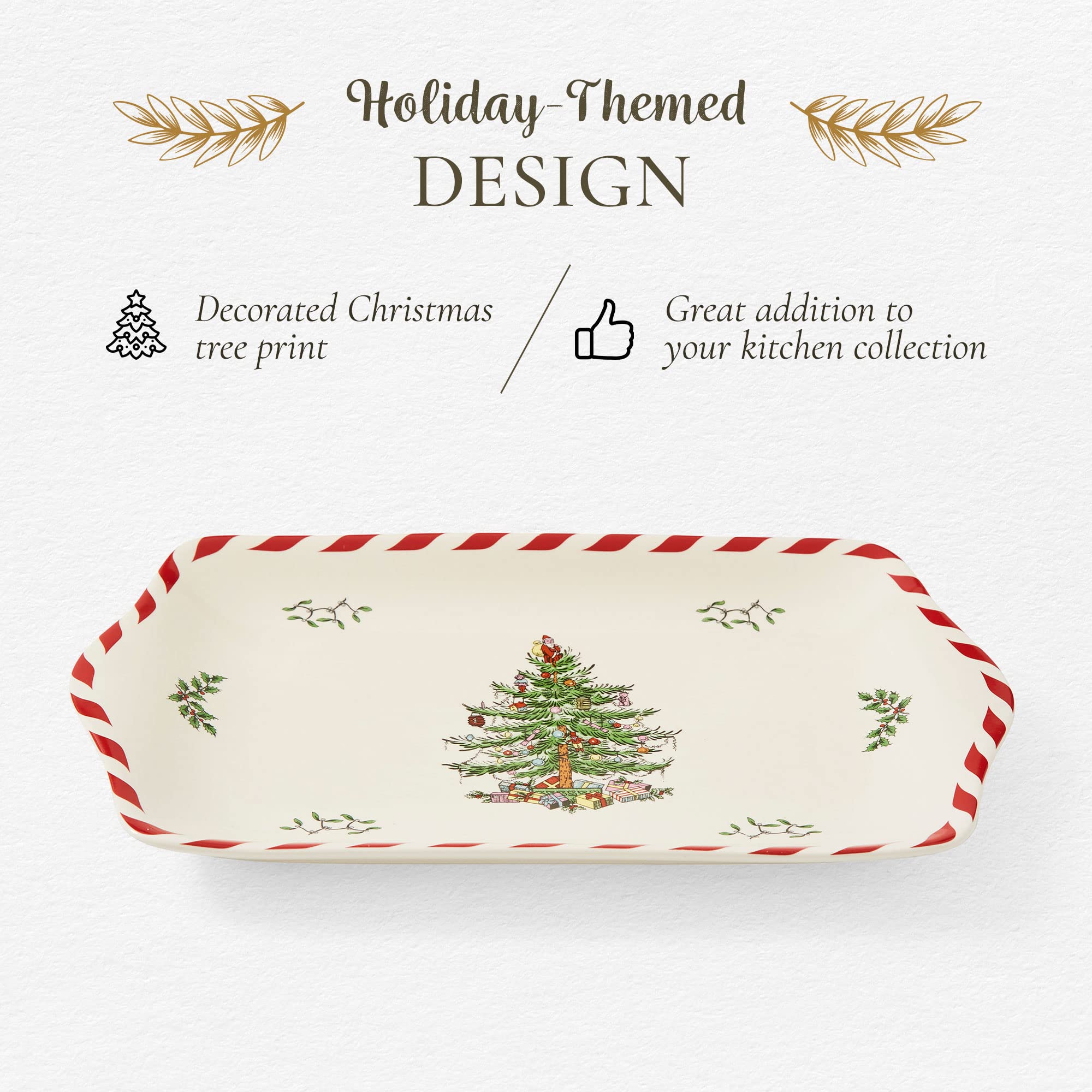 Spode tray styled with holiday cookies, presenting festive serving and easy display