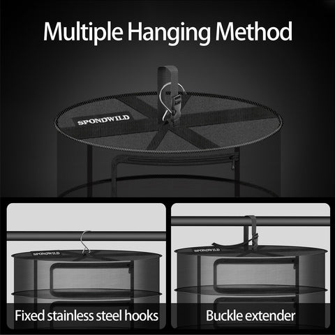 SPONDWILD hanging in garden showing adjustable hook and outdoor drying convenience