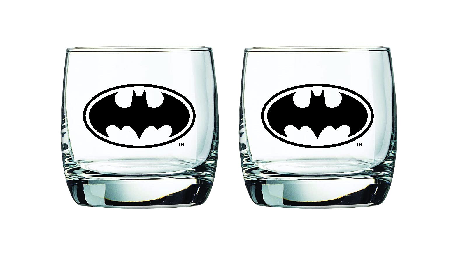 Spoontiques Batman glass front view in DC window box shows collectible appeal