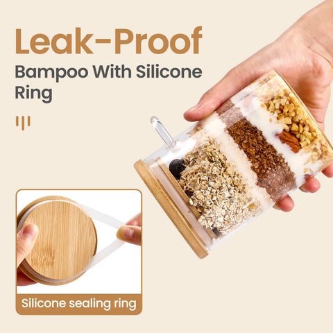 Spreccio bamboo spoon clipped to lid showing convenient serving and storage