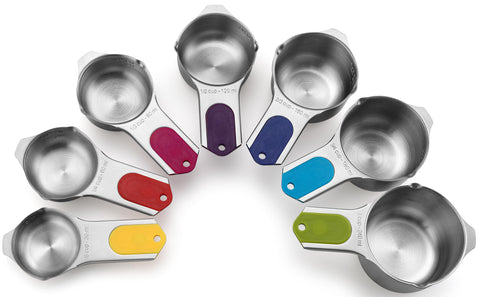 Spring Chef multicolor set front view showing all seven cups and magnetic nesting for organized storage