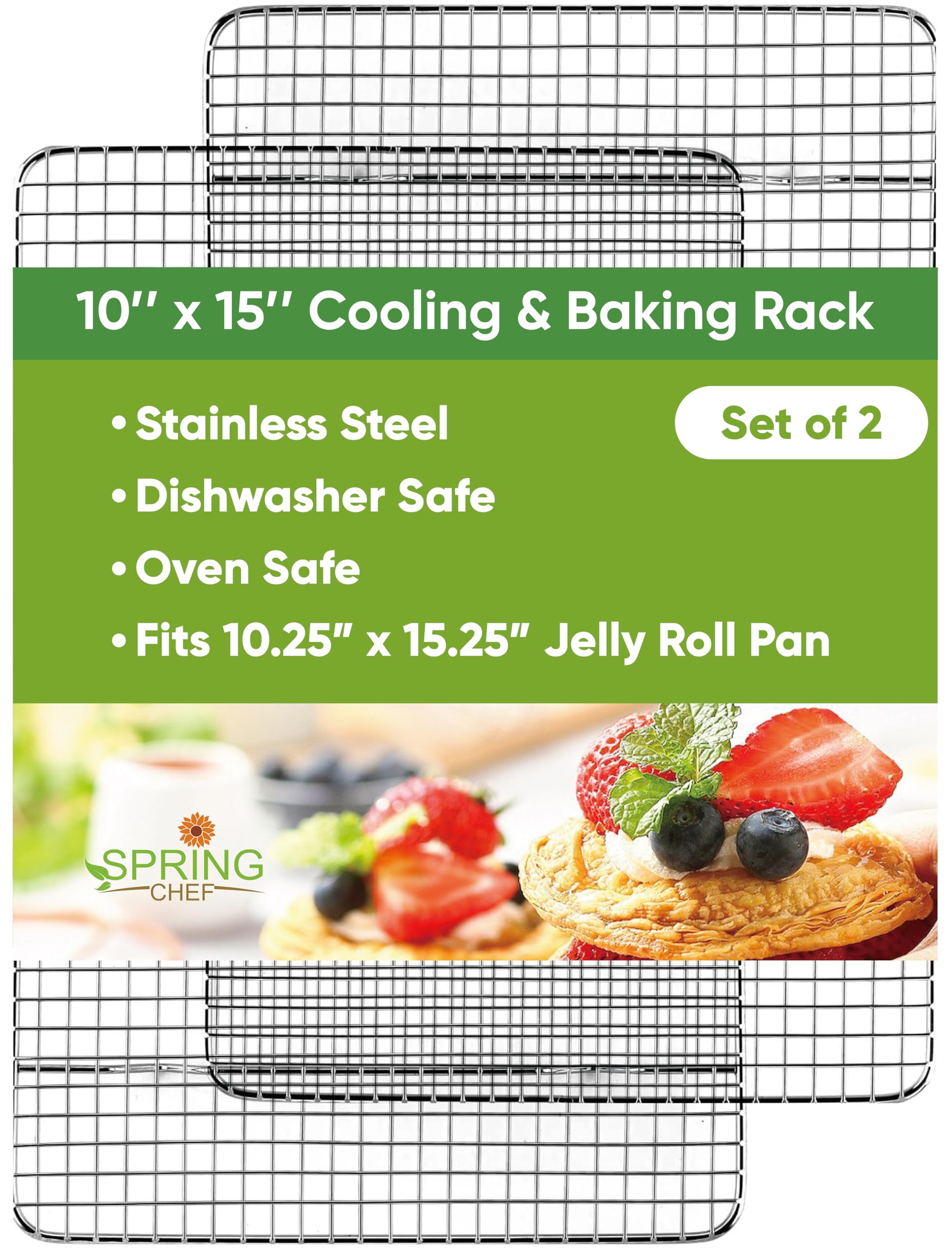Spring Chef front view of both stainless steel racks showing durable finish and fit