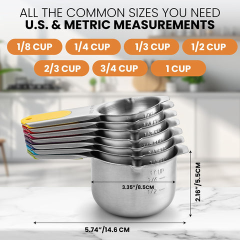 Spring Chef size comparison layout displaying all seven cup sizes for quick recipe selection