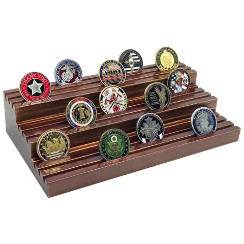 SPVIKISGO front view of wooden coin display stand showing clean presentation benefit