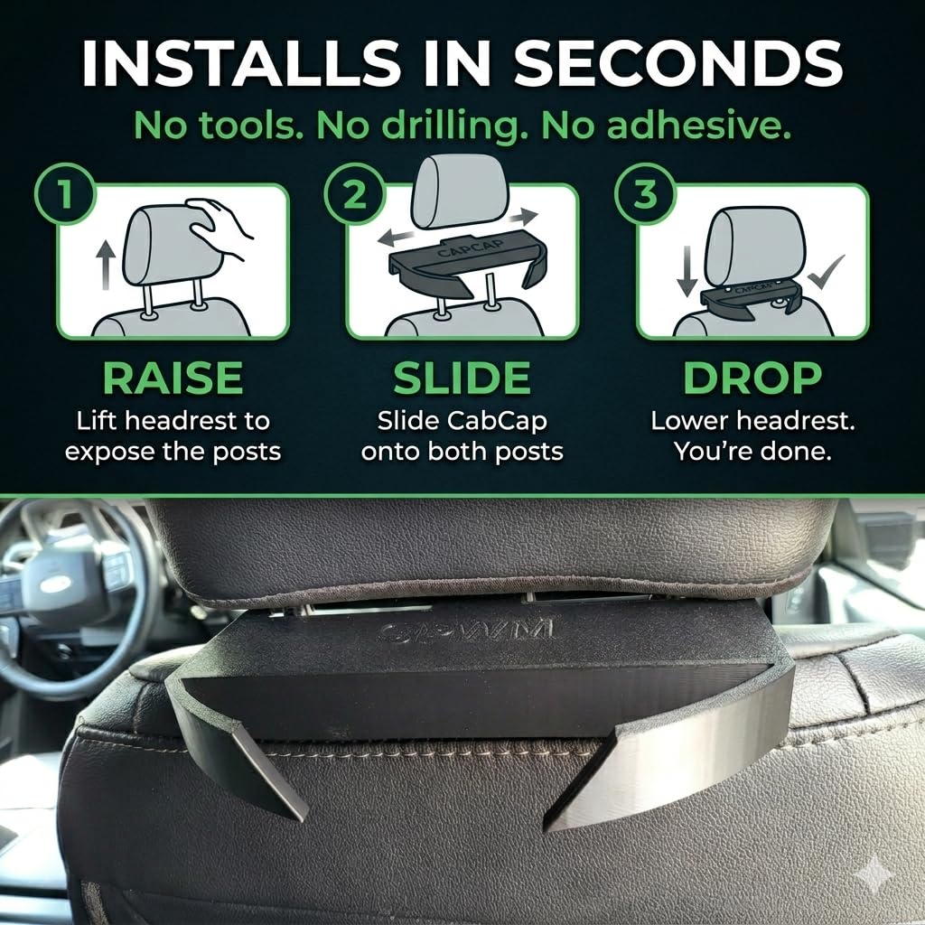 SPWM CabCap installed in truck cab showing tidy storage and clutter reduction