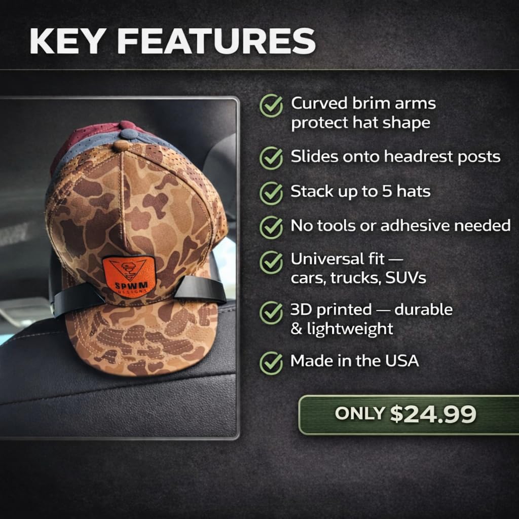 SPWM CabCap holding five hats stacked for easy selection and rotation