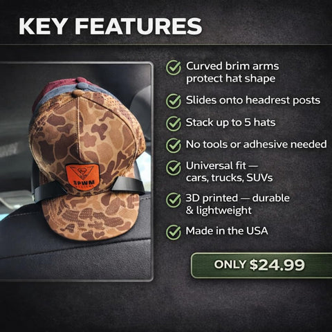 SPWM CabCap holding five hats stacked for easy selection and rotation