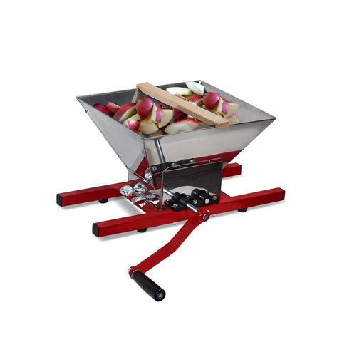 SQUEEZE master front view showing red manual crusher and stainless bowl for efficient milling