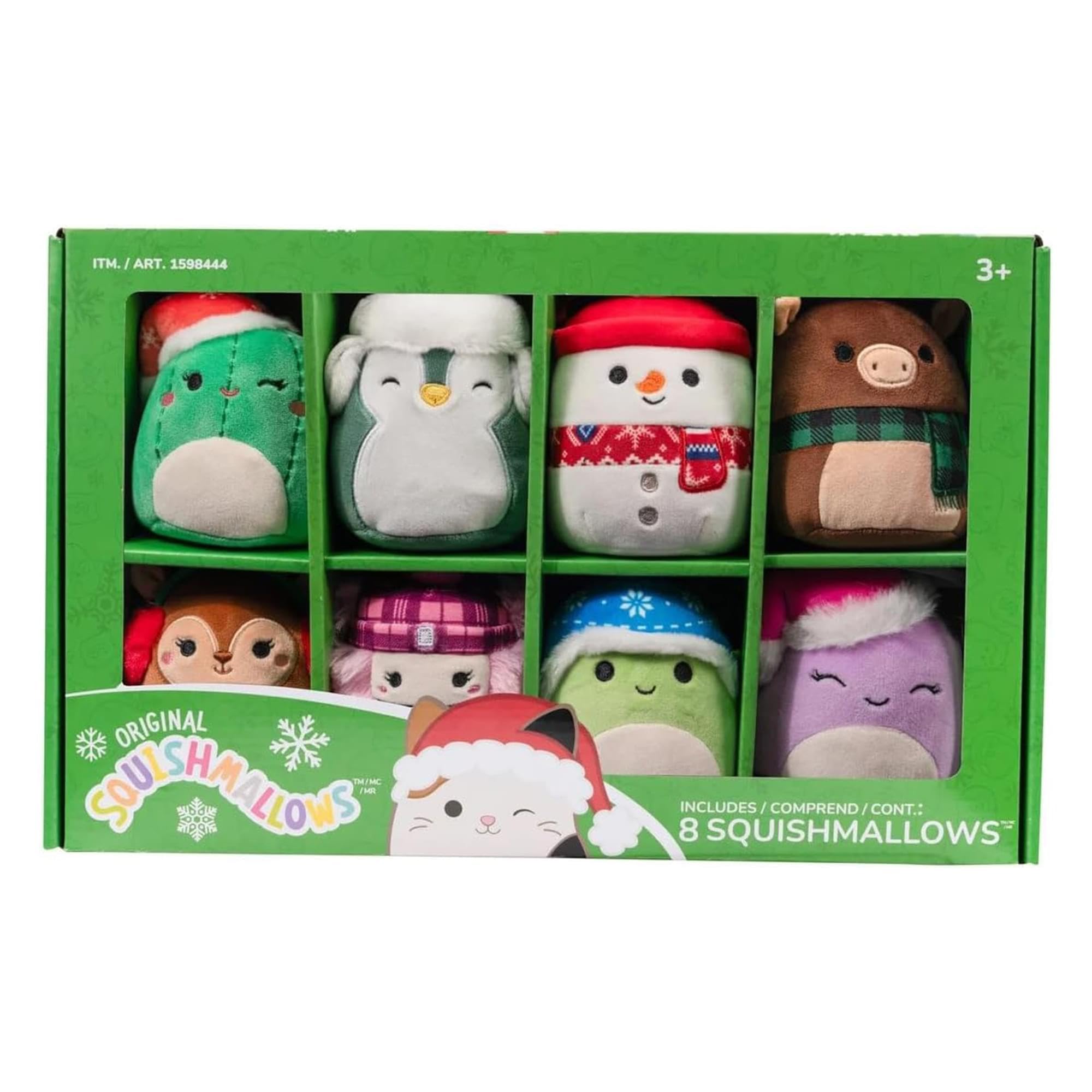 Squishmallows hanging on a Christmas tree adding festive color and charm