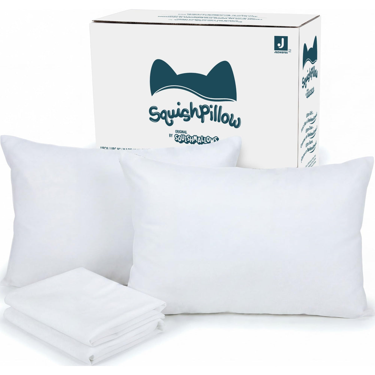 SquishPillow front view showing brand and soft supportive profile