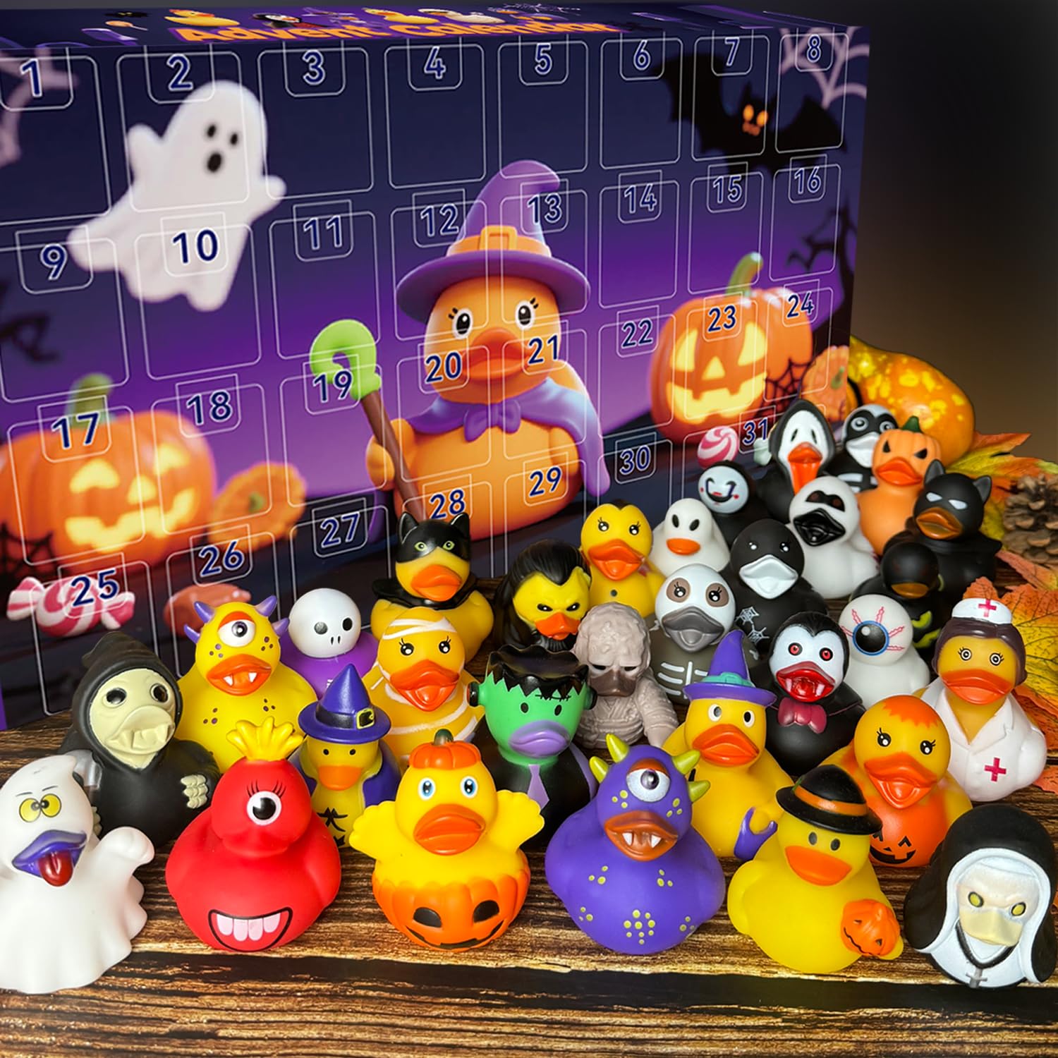 SQZUWIT lineup of different Halloween rubber ducks displayed to show variety and collectible appeal