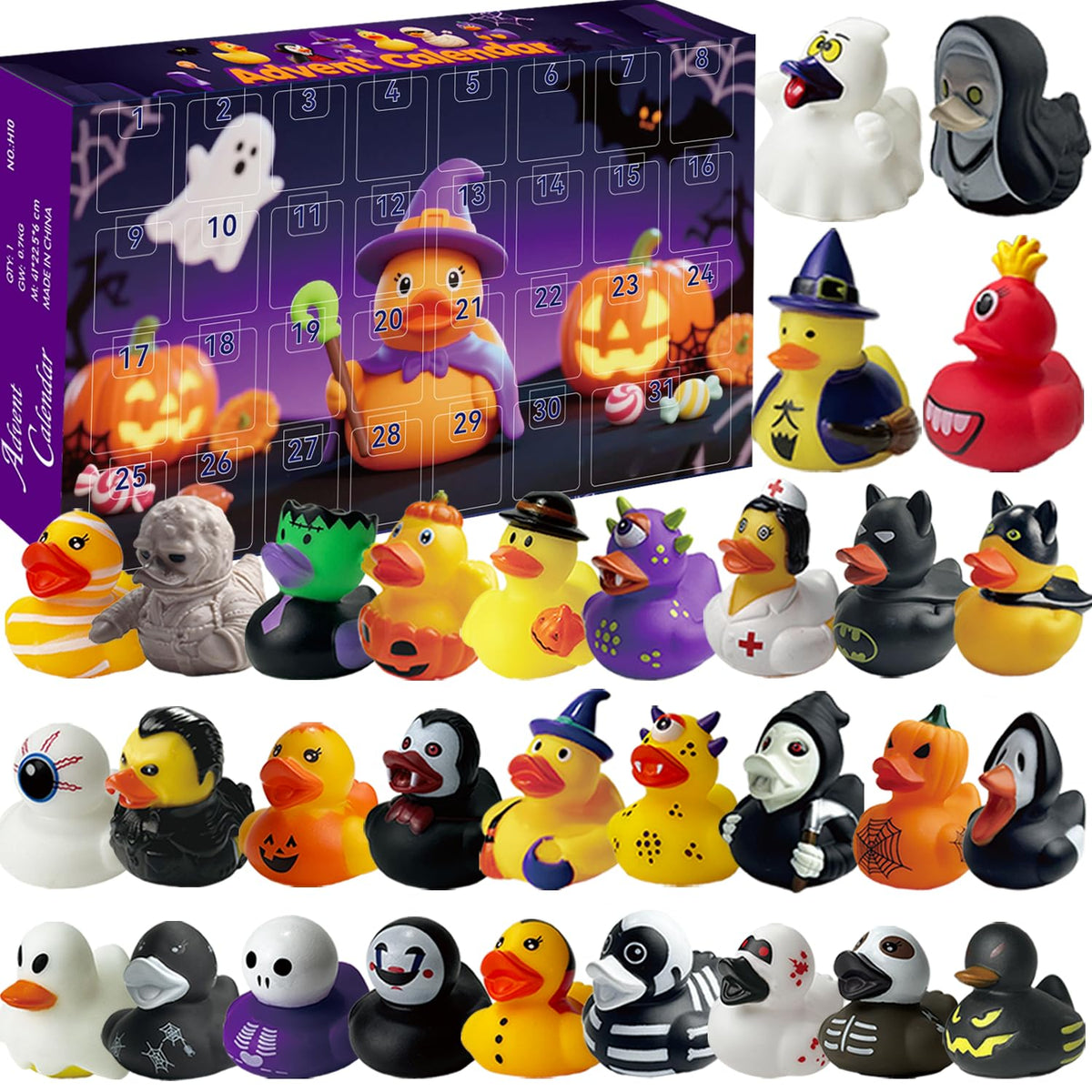 SQZUWIT front packaging of Halloween advent calendar showing 31 doors and fun artwork