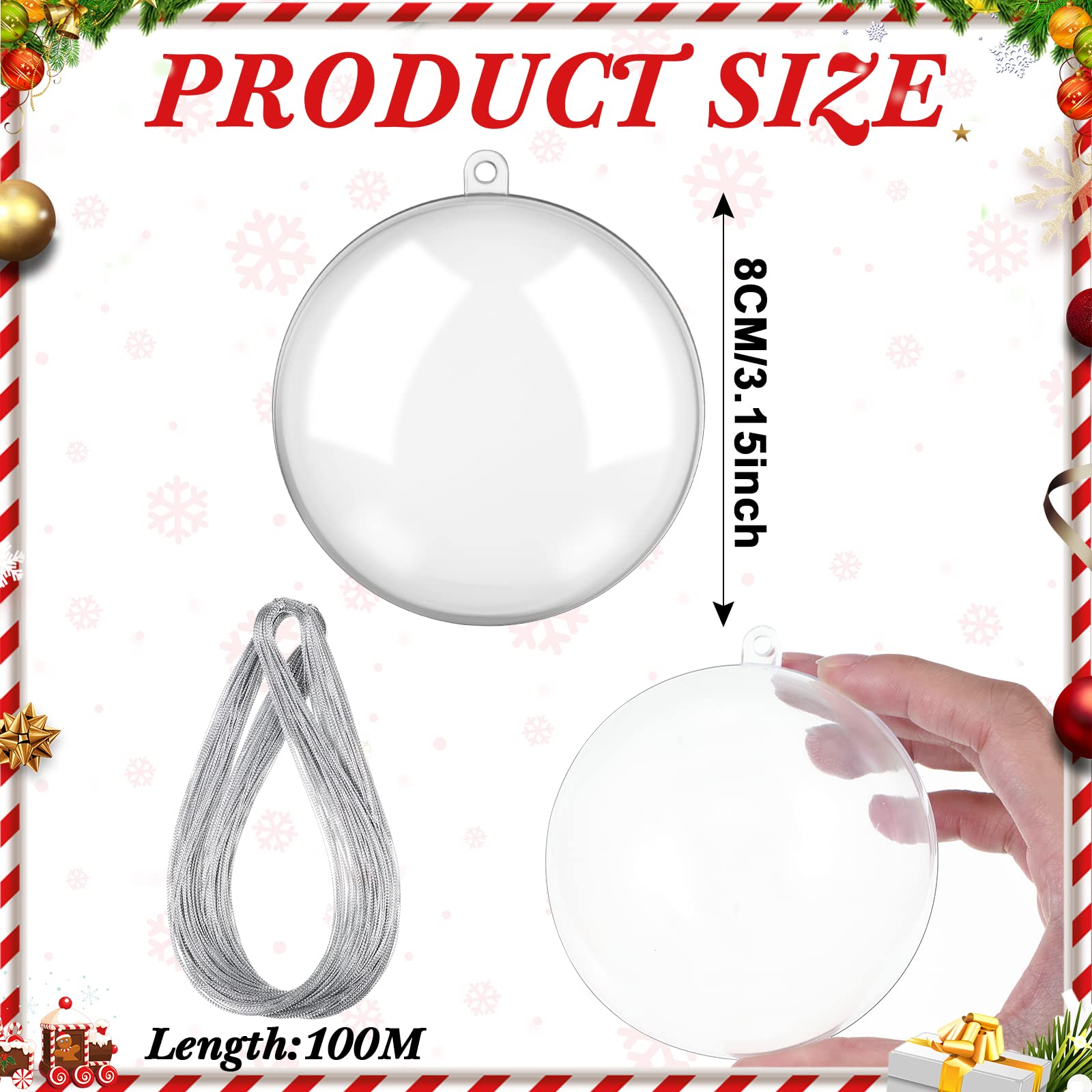 Sratte filled ornaments hanging on tree displaying festive look and customizable fill