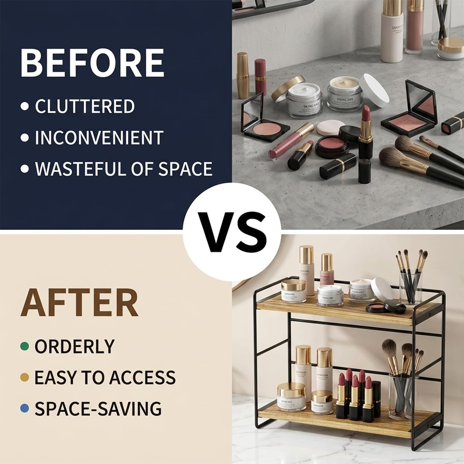 SRIWATANA organizer on bathroom vanity keeping toiletries within easy reach