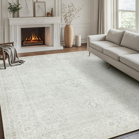 Srugn concrete grey rug front view showing full 8x10 coverage and neutral tone benefit