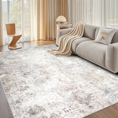 srugn front view beige grey 8x10 rug showing classic vintage look and cozy feel