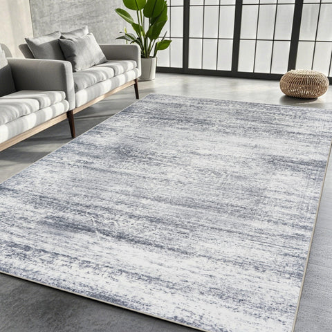 Srugn 8x10 rug front view in grey cream showing full pattern and balance