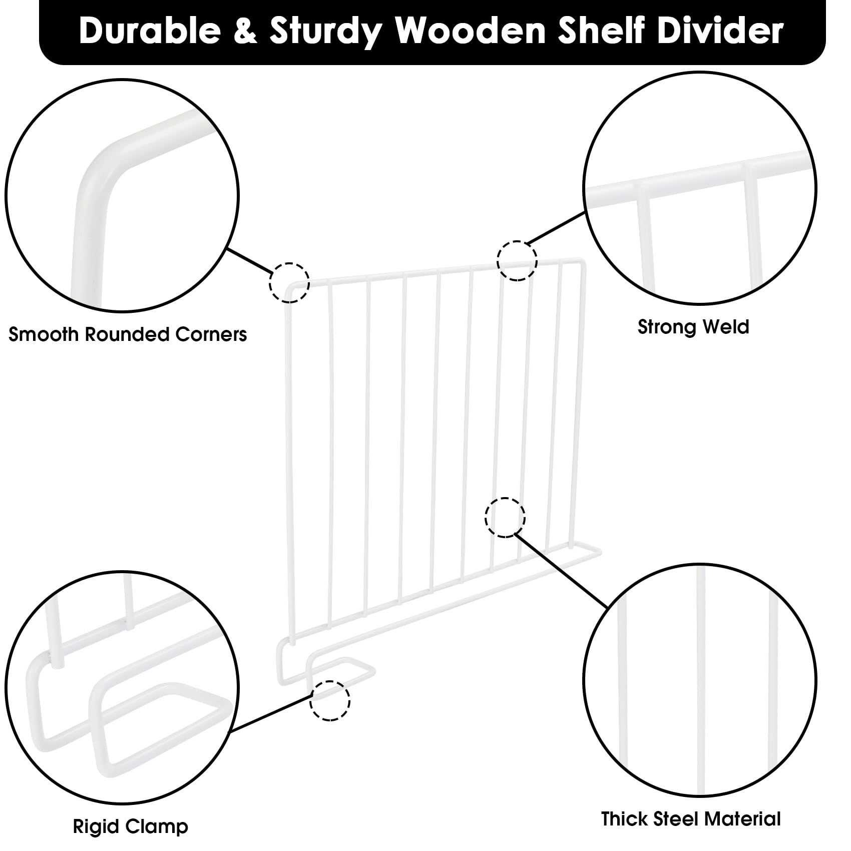 SSAWcasa divider mounted on wood shelf edge demonstrating secure fit