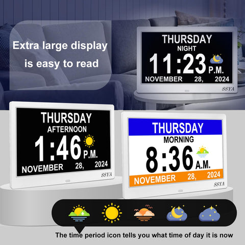 SSYA close-up of large non-abbreviated day, month and date text improves readability
