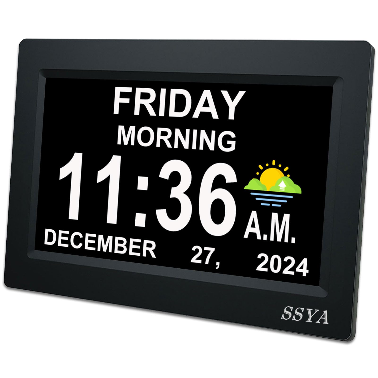 SSYA front display clock showing full day and month clearly for easy reading