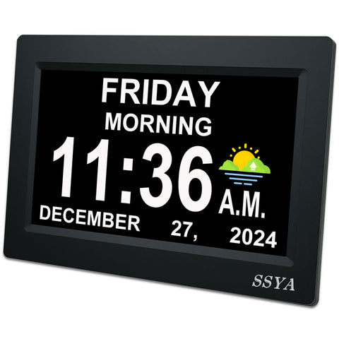 SSYA front display clock showing full day and month clearly for easy reading