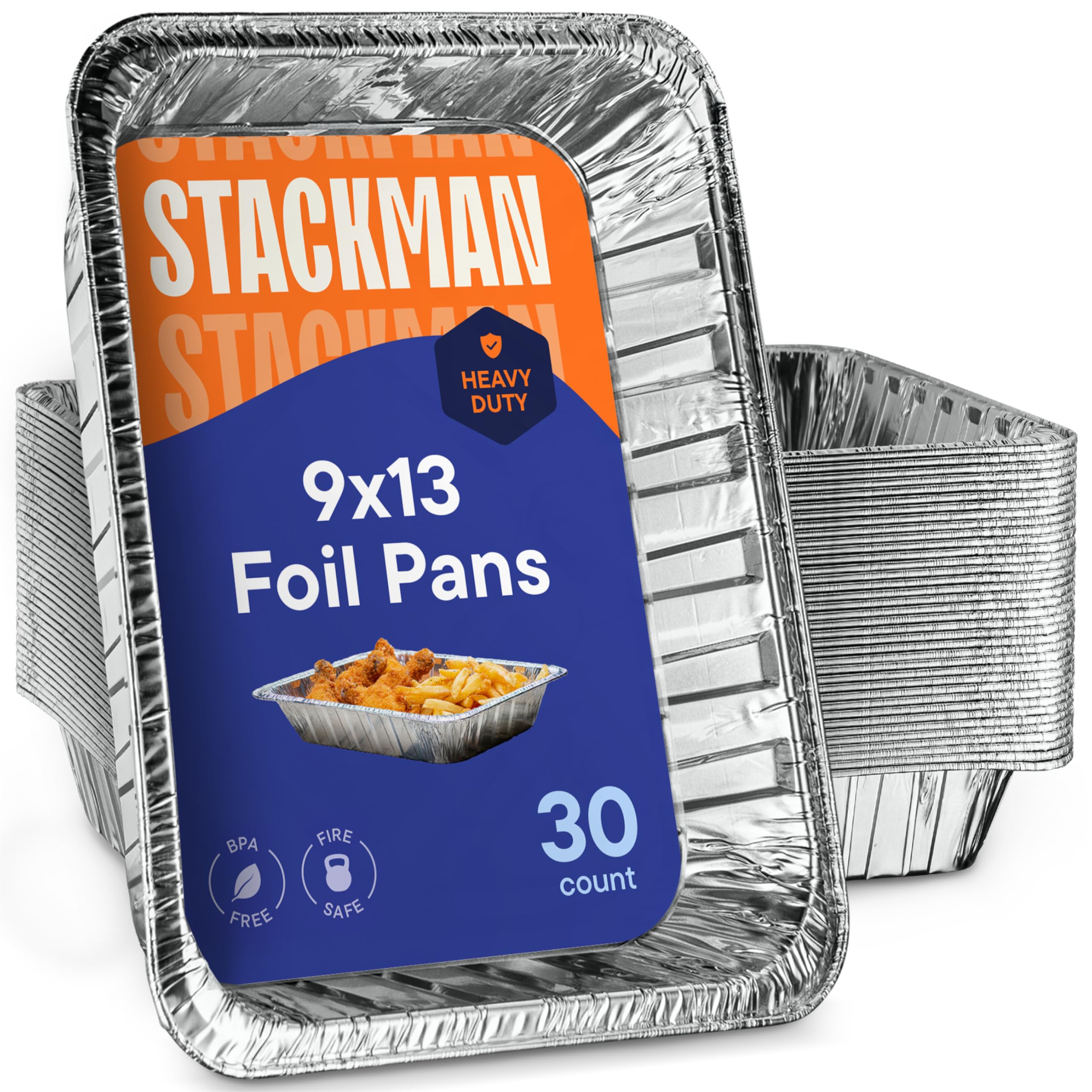 Stack Man 9x13 front view of heavy-duty disposable aluminum pan for easy serving