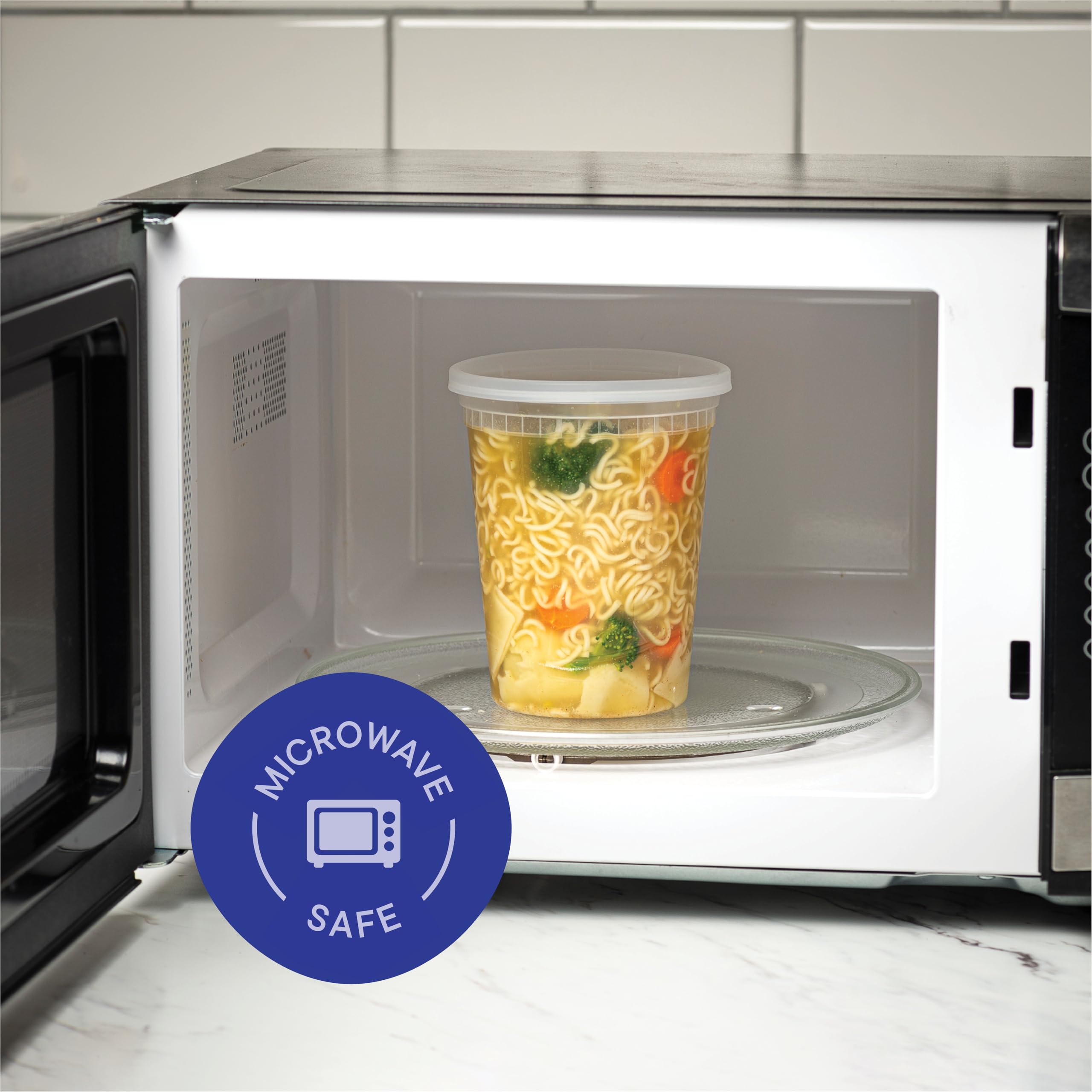 Stack Man container filled with soup in takeout setting for safe transport