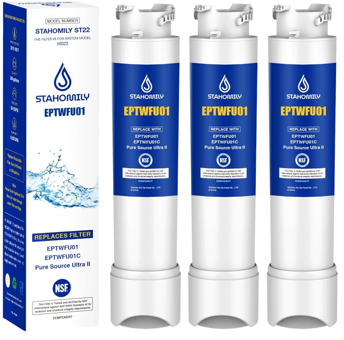 Stahomily front packaging showing three replacement filters and compatibility list benefits