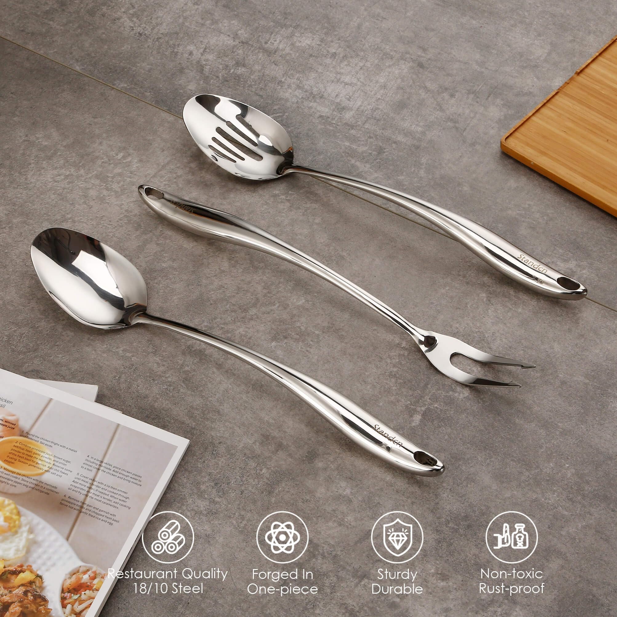 Standcn spatula and slotted turner side profile for easy flipping and control
