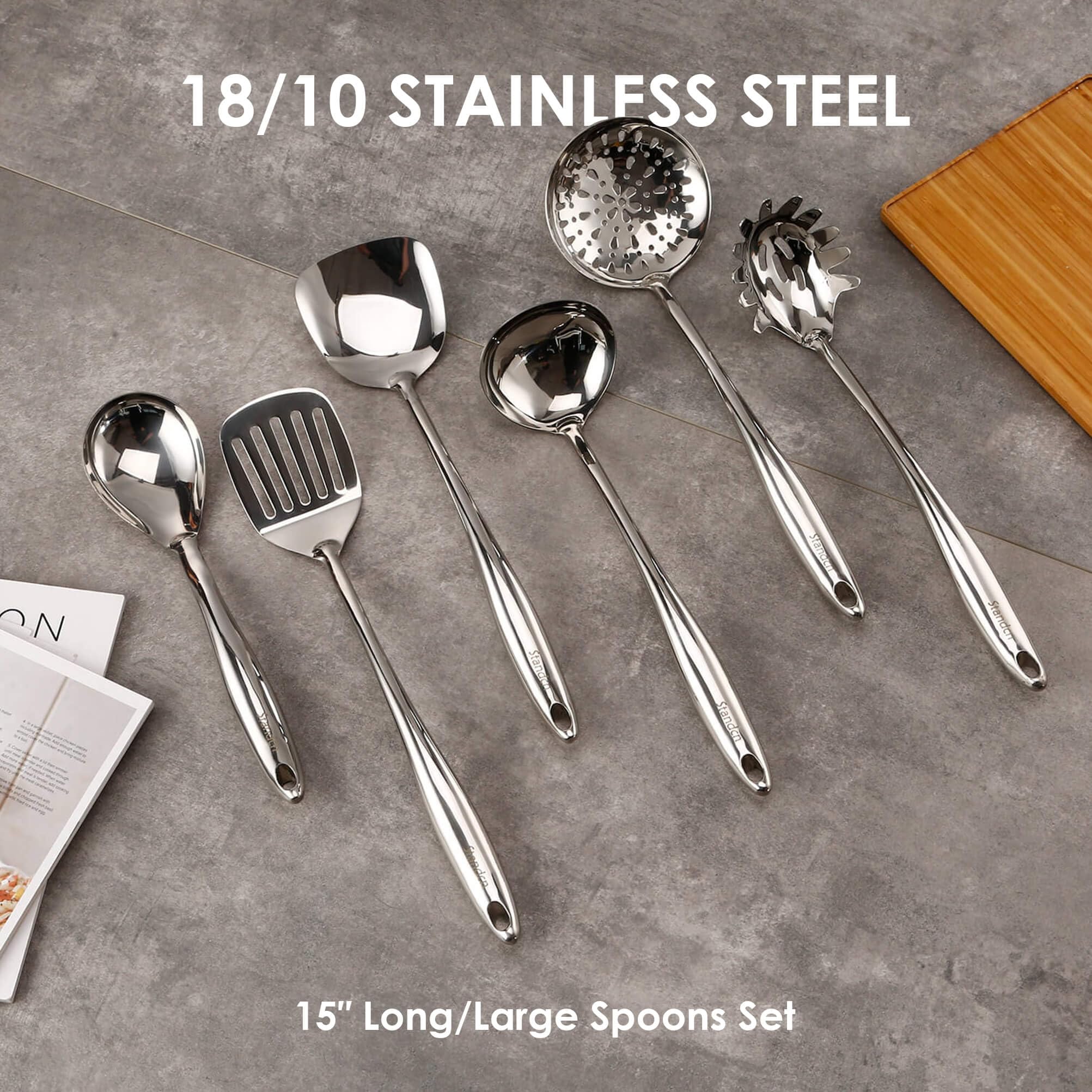 Standcn utensils stirring sauce in a saucepan demonstrating durable performance