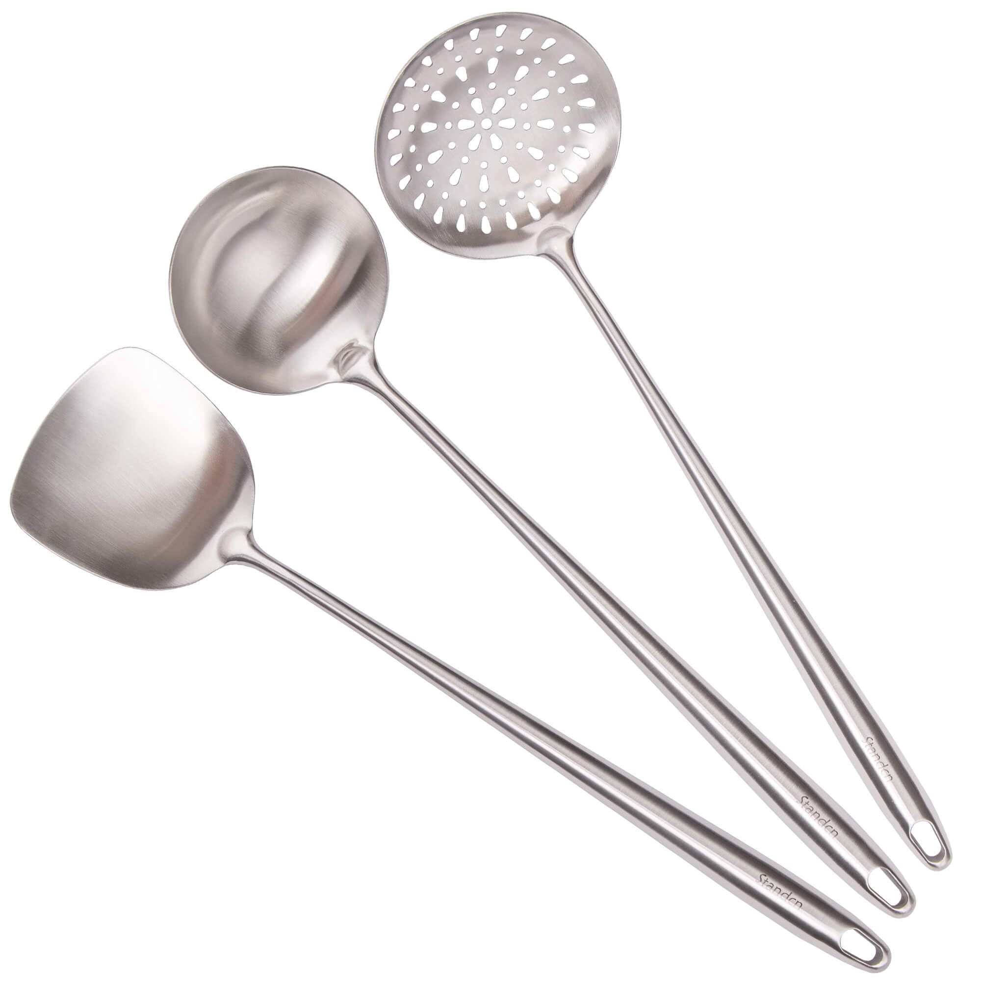Standcn wok set front view showing three tools and durable design benefit