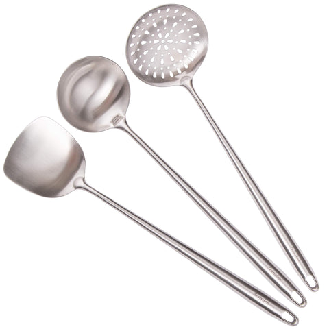 Standcn wok set front view showing three tools and durable design benefit