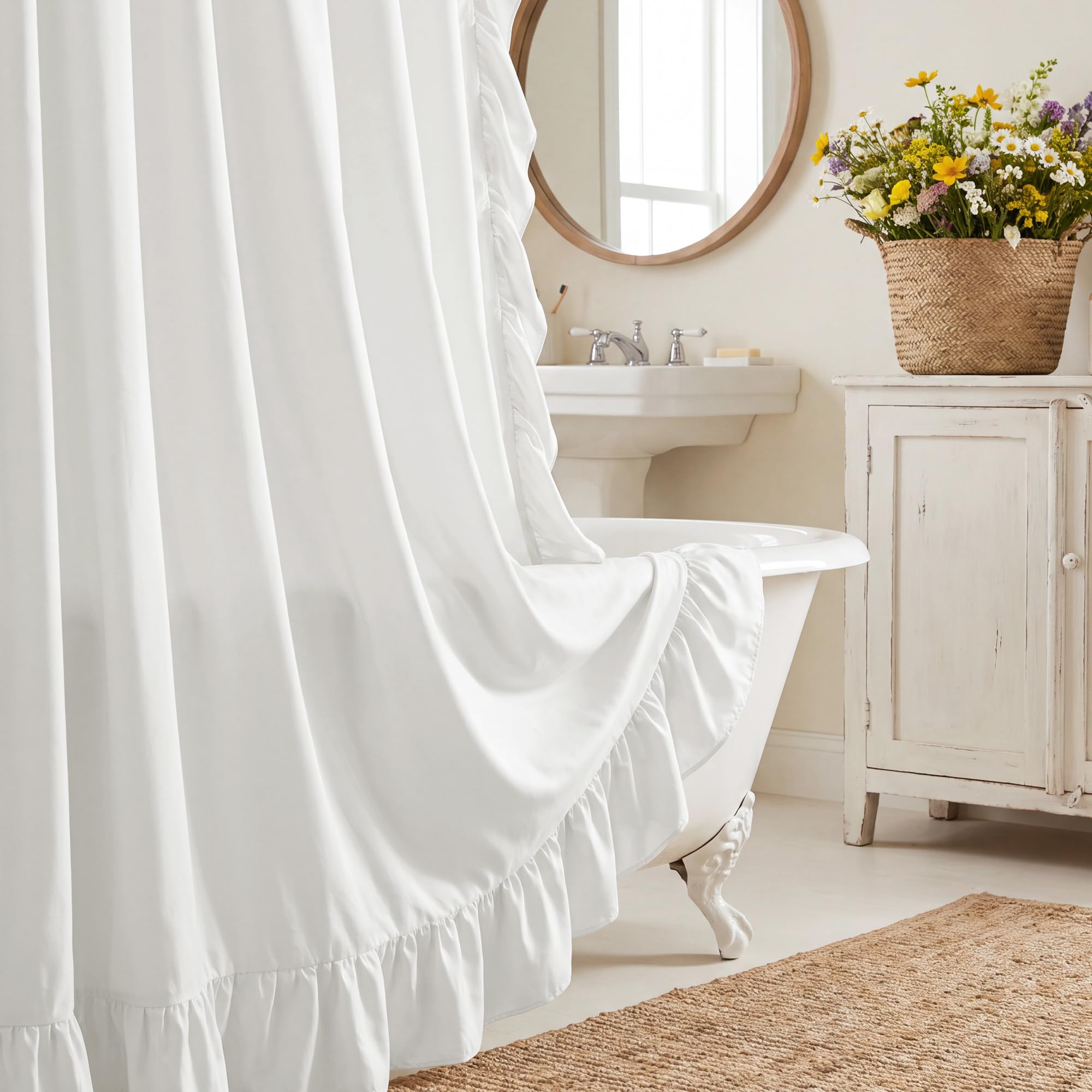 StangH ruffles pooling on the floor delivering dramatic layered styling
