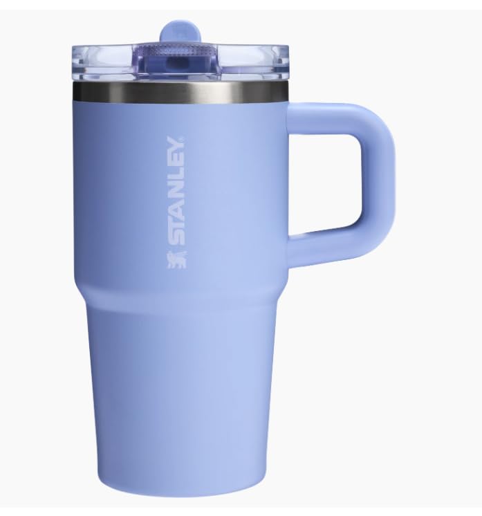 Stanley Quencher 20 oz front view showing lid, handle, and two-tone design for easy carry