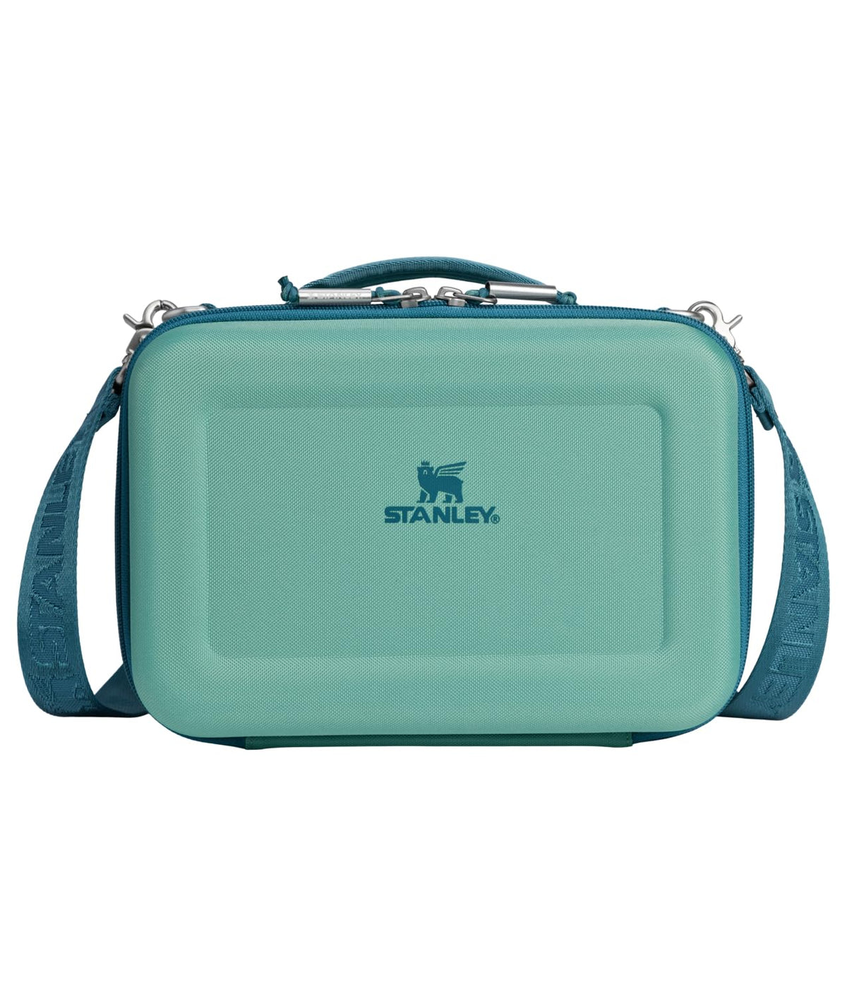 STANLEY front view of lunch box showing spring green color and sleek handle, durable protection