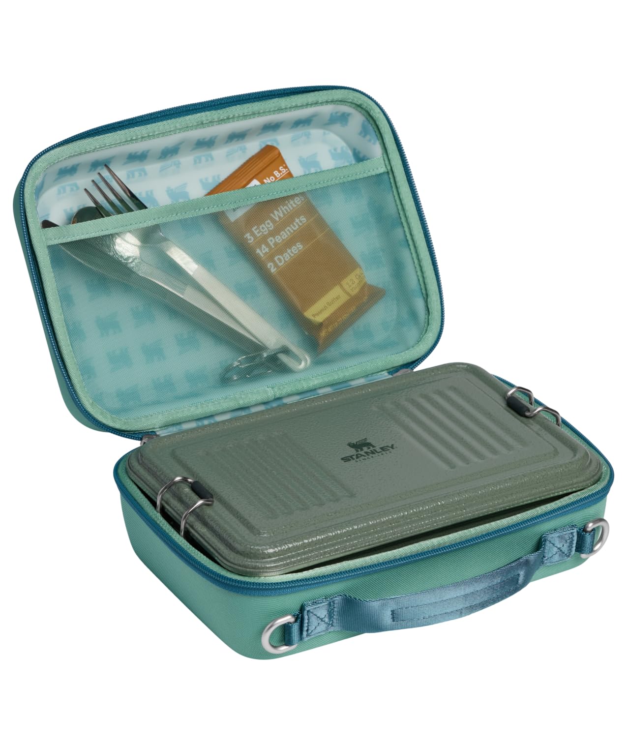 STANLEY close-up of interior mesh pocket holding utensils and ice pack, organized storage