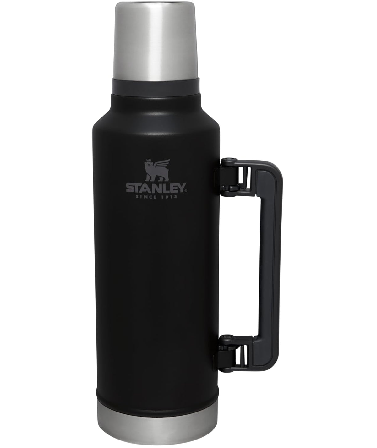 Stanley bottle front view showing durable finish and large capacity benefit